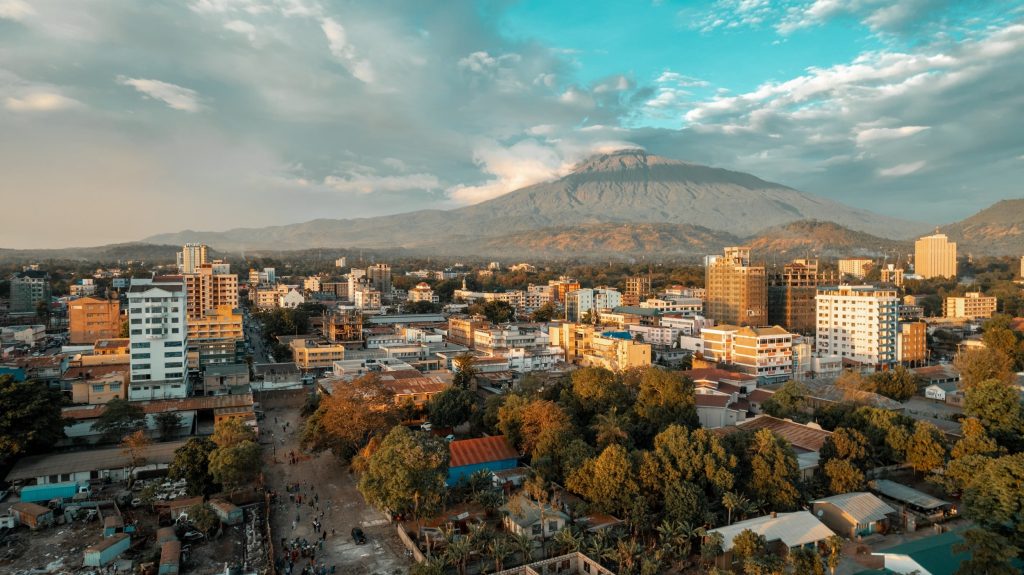 aerial view of the city of Arusha, Tanzania